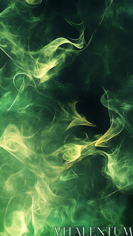 Glowing green wisps drifting through a dreamy dark space.