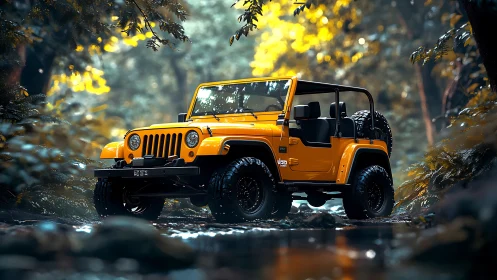 Sunlit jungle trailblazer pausing bold beside a quiet stream.