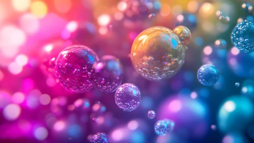 Vibrant floating bubbles in dreamy colorful abstract style.