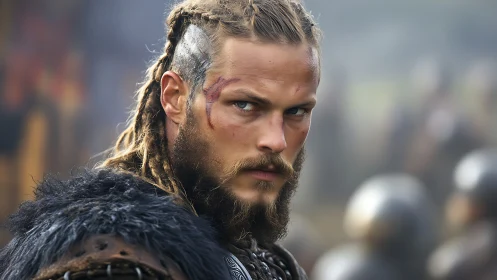 Steely eyed Viking warrior wrapped in rugged battle furs.