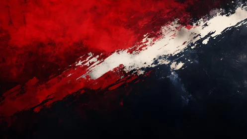 Abstract red, white, and black textured brushstroke painting.