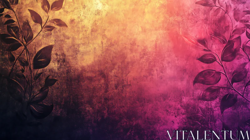 Vine silhouettes kissing a sunset of molten magenta glow.