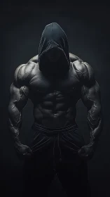 Shadow-forged titan in a hooded shroud of raw power.