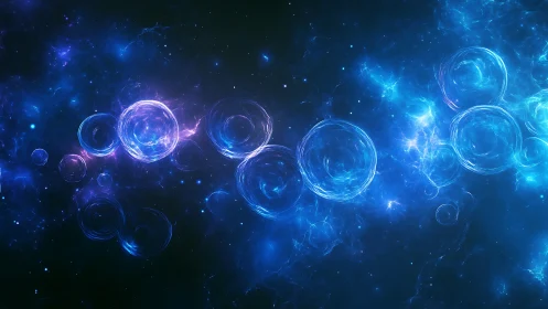 Gentle blue nebula bubbles drifting through quiet starlight.