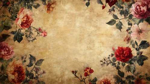 Vintage floral border on aged parchment background design.