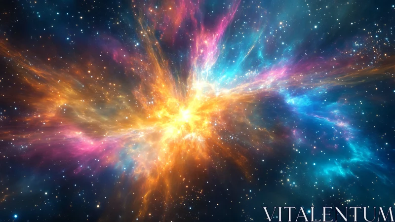 Colorful cosmic nebula explosion in deep outer space.