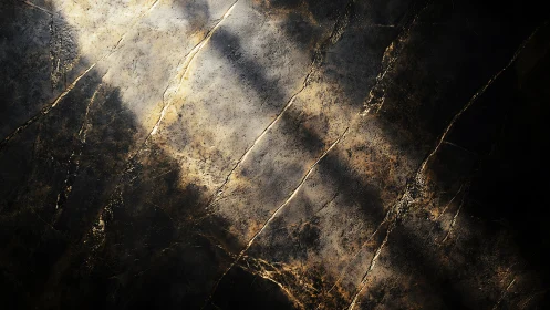 Textured dark stone surface with golden fractured veins.