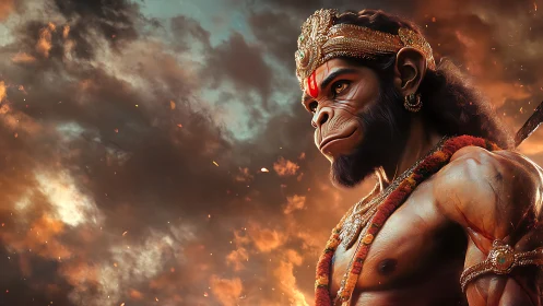 Simian warrior deity rendered in hyperreal 3D volumetrics.