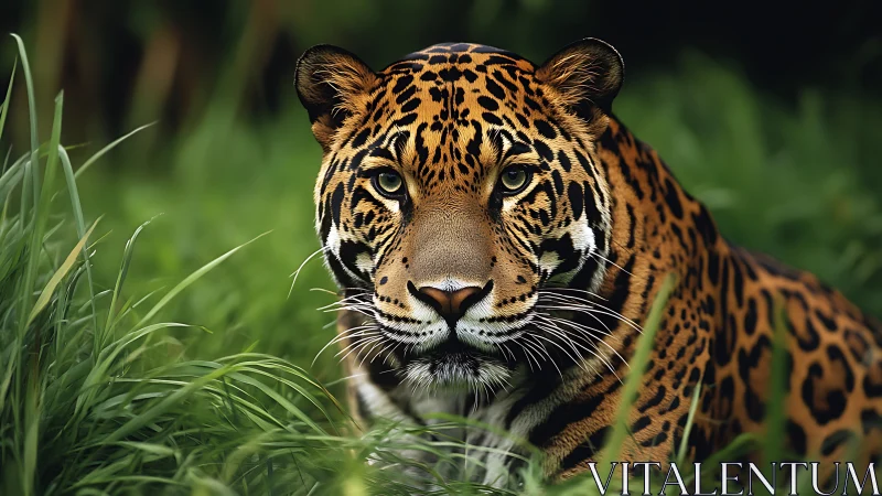 Jaguar portrait captures poised predator amid dense foliage