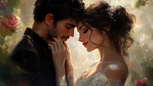 Intimate Luminescent Portraiture: Digital Rendering of Romantic Proximity.