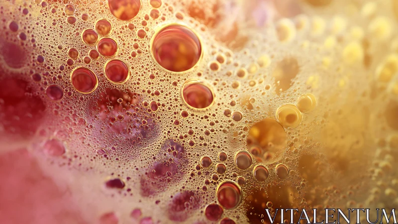 Glowing oil bubbles scatter across soft pink and gold light.