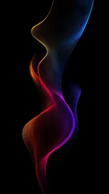 Flowing neon light ribbon twists through black space.