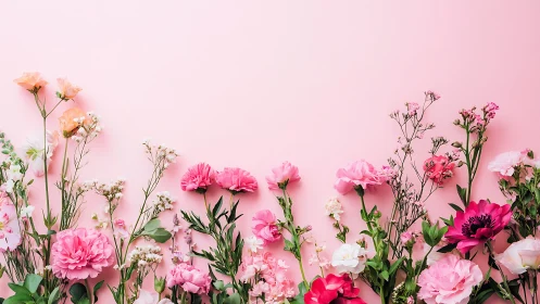 Pink carnations arranged on pastel background.