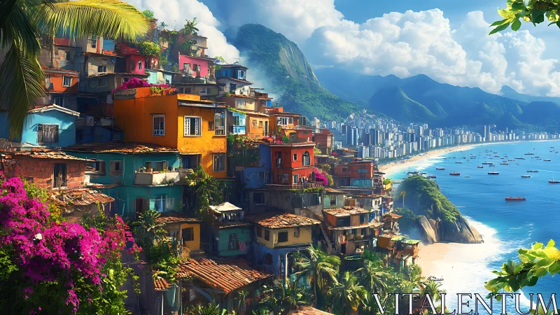 Sunlit hillside favela dreaming above a sapphire coastline.