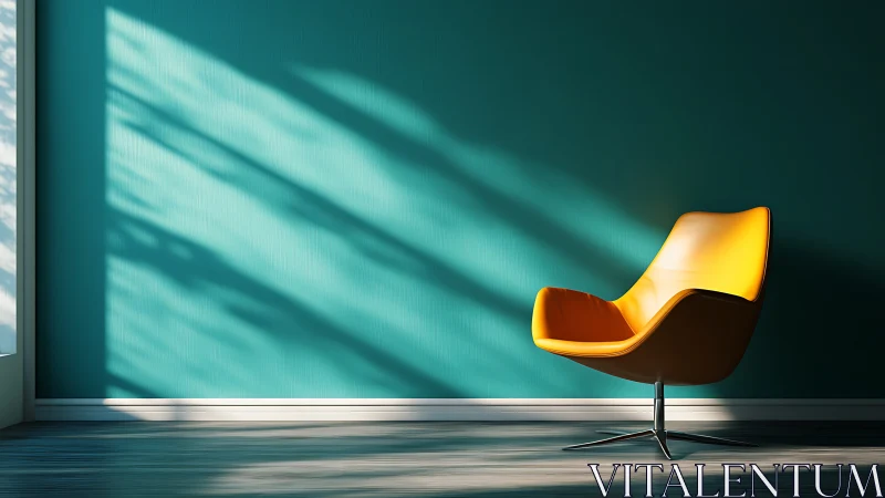Sunny yellow lounge chair rests in calm teal corner