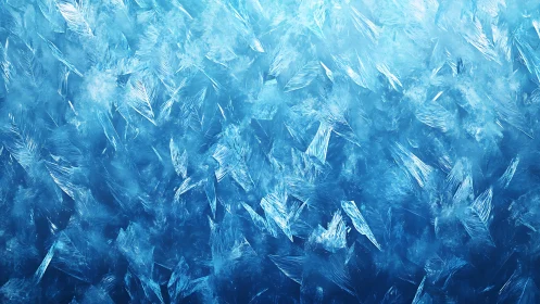 Abstract close-up of blue icy frost crystals with sharp textures.
