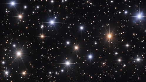 High dynamic range starfield shows diffraction spikes and color variance