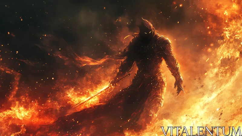 Digital painting of a dark flame warrior in swirling inferno.