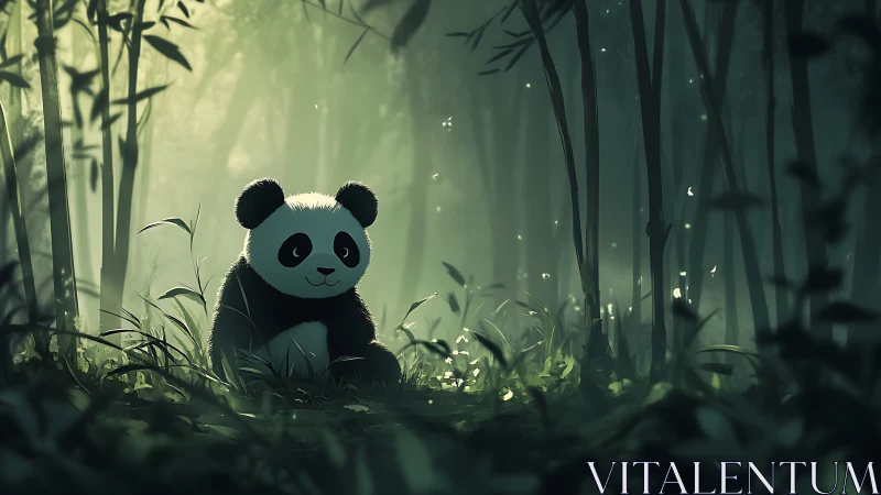 Gentle panda daydreams in a softly glowing bamboo sanctuary.