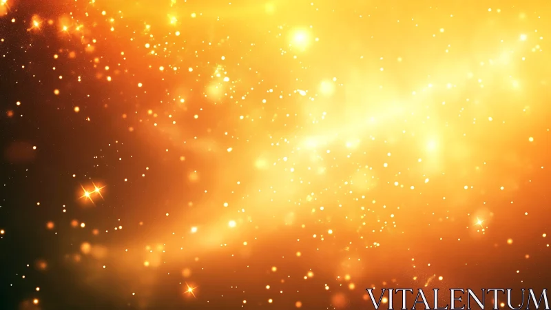 Golden bokeh nebula field glows with dense luminous particles