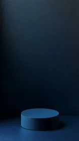 Cylindrical podium stands centered in a dark monochrome room