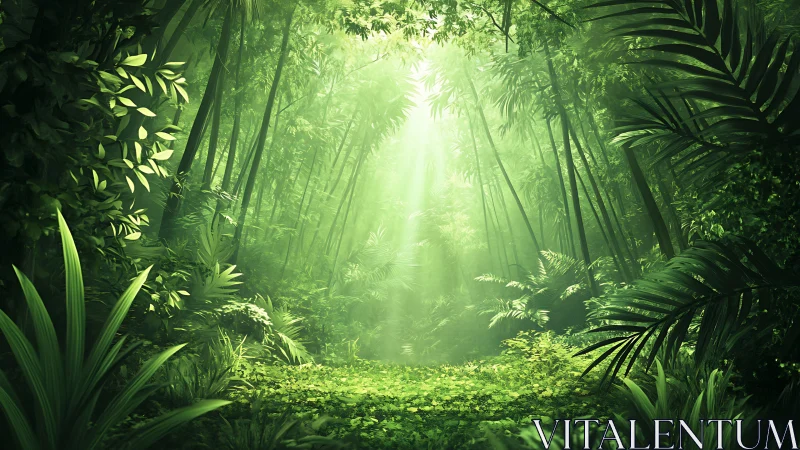 Sunlight Filters Through a Lush Bamboo Forest Sanctuary.