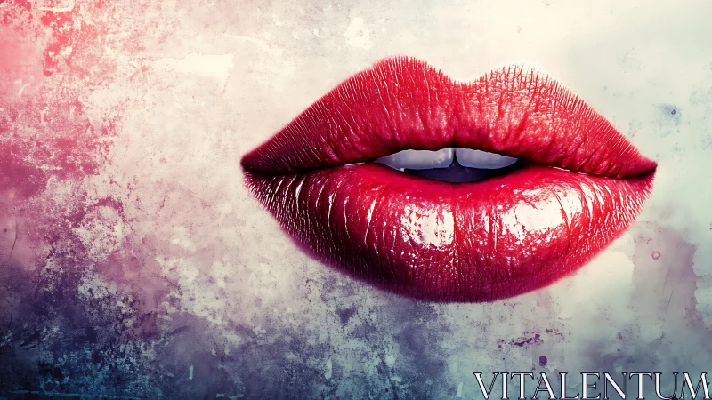 Velvet red lips floating in a dreamy painted haze.