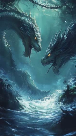 Twin sea dragons clash in storm-lashed abyssal chasm
