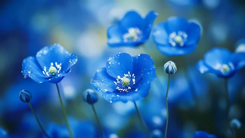 Blue Forget-Me-Nots Jeweled in Morning Dew.