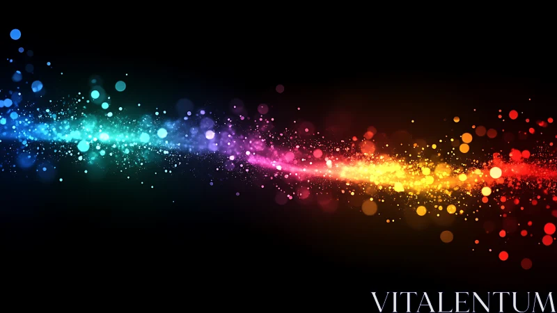 Multicolored luminous particle band traverses black background