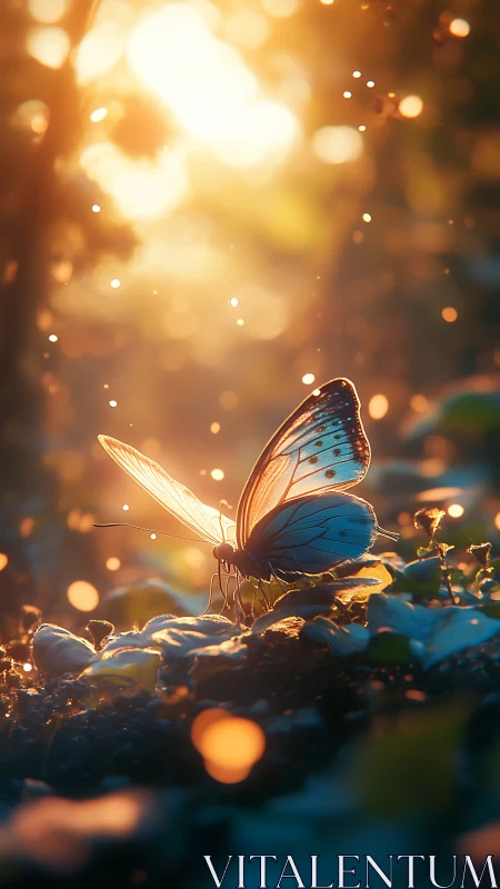 Backlit lepidopteran in shallow-depth bokeh lumen field.
