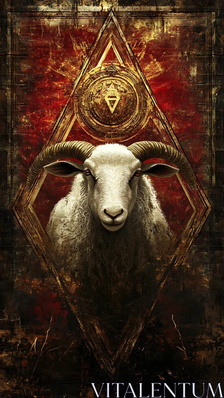 Ram portrait framed in occult geometric triangle symbol.