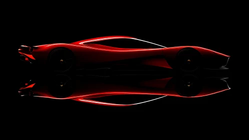 Red sports car silhouette shows low side profile on black