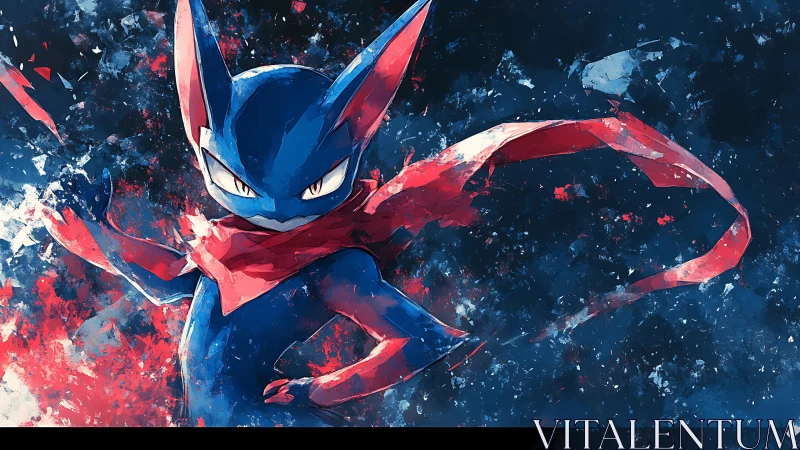 Scarlet-scarfed ninja creature carves sparks through night