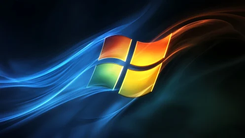 Windows-style luminous logo with dynamic spectral light trails.