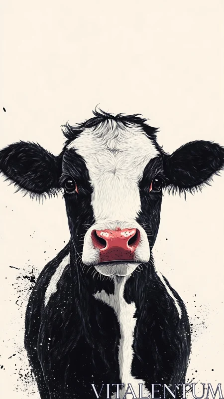 Holstein cow portrait stands centered on a pale background
