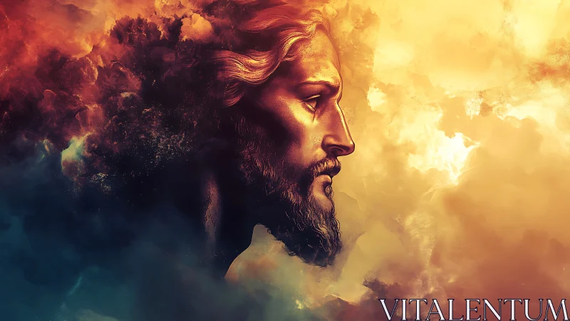 Luminous ethereal profile portrait in nebular cloudscape glow