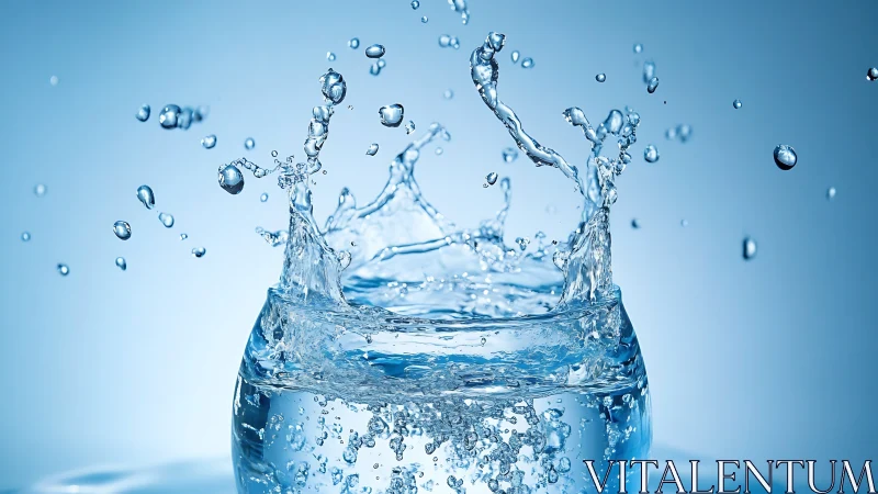 Joyful splash of crystal clear water in soft blue light.