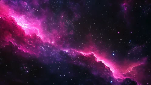 Radiant magenta nebula flows through a glowing starfield.