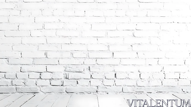 Minimalist white brick wall and floor create bright backdrop.