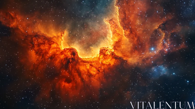 Orange emission nebula structure against dense star field.