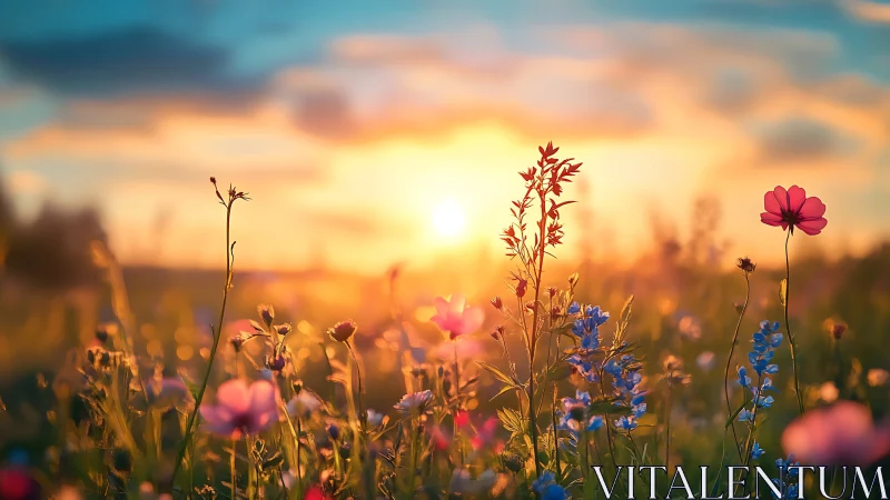 Wildflower Meadow at Golden Hour Sunset