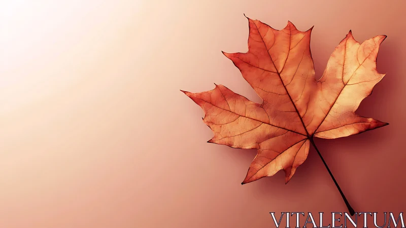 Single maple leaf on rose gradient background, high detail