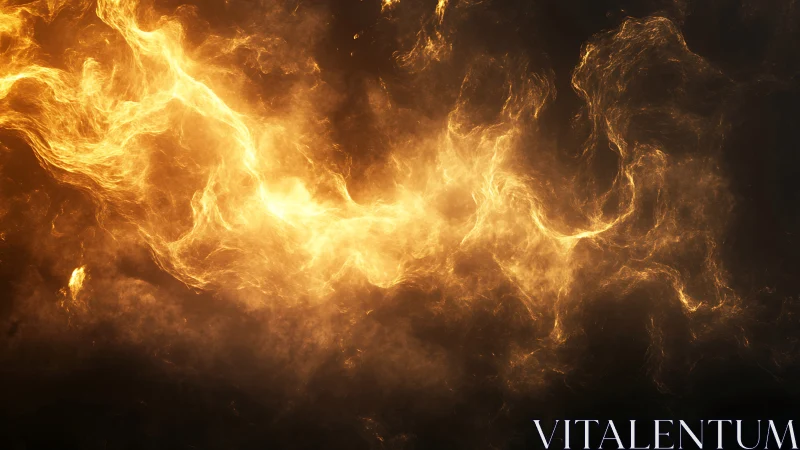 Intense Golden Flame Burst Against Black Background.