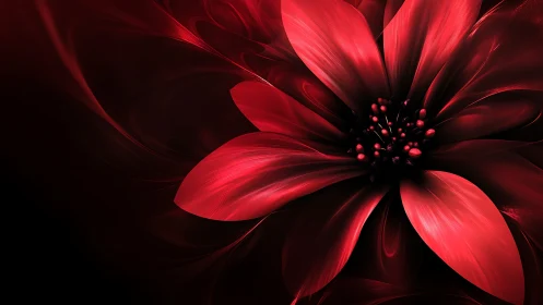Red abstract flower petals on dark digital background.