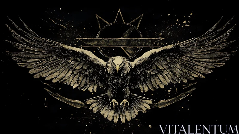 Soaring imperial eagle under distressed occult sigil.