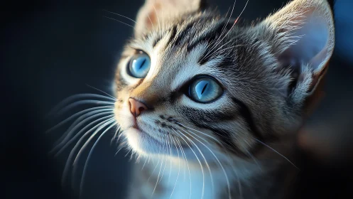 Tabby Cat with Blue Eyes and Striped Markings