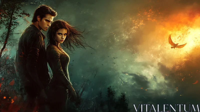 Couple Stands Amid Flames and Mystical Light