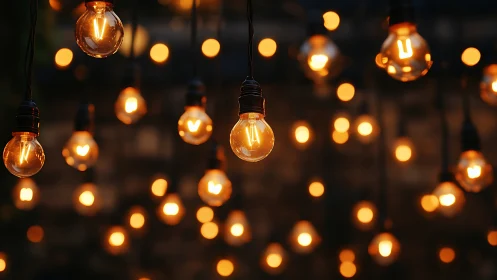 Amber string lights painting warm constellations at dusk.