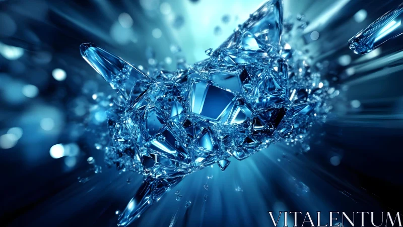 Crystal Cat Sculpture in Motion, Futuristic Digital Art Style.